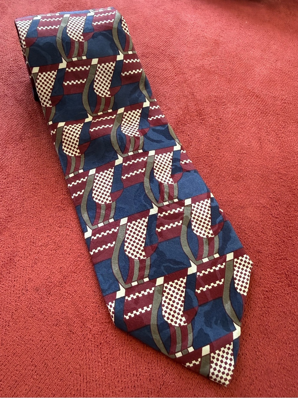 Robert Talbott Studio Silk Necktie 3.5" 56" Geometric Navy Burgundy Abstract
